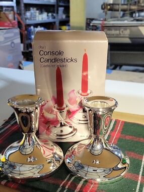 Wm. A. Rogers Polished Silver Console Candlestick Pair
